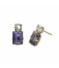 Pendientes pegados rectángulo color morado bañados en oro - A4712-12DT