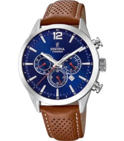 Reloj Hombre Crono Esfera Azul Correa Marrón FESTINA - F20542/3