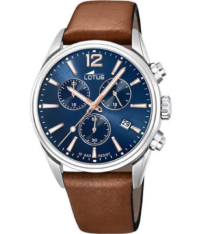 Reloj Hombre Crono Esfera Azul Correa Piel Marrón LOTUS - 18691/2