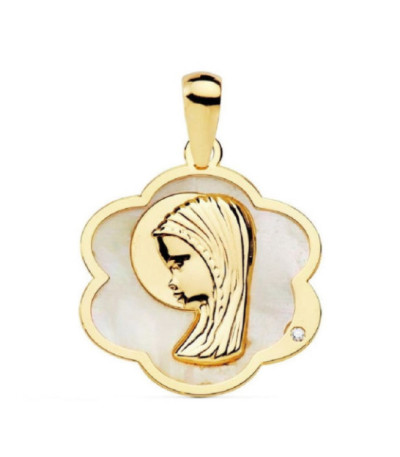 Medalla Oro 18K Lobulada Virgen Niña Nácar - 4028