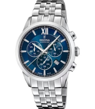 Reloj Hombre Cronómetro Acero Esfera Azul FESTINA SWISS MADE - F20040/2