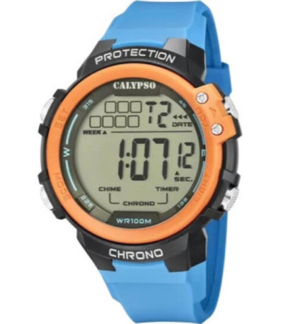 Reloj Digital Redondo Caja Negra-Naranja Correa Azul CALYPSO - K5817/2