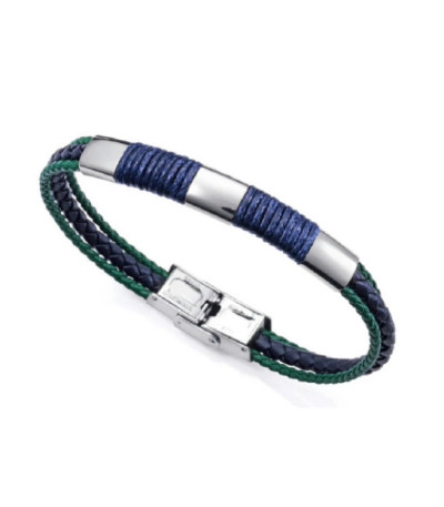 Pulsera Hombre Acero y Piel Azul y Verde VICEROY FASHION - 14118P01013