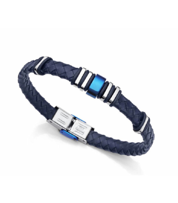 Pulsera acero IP Azul y Cuero Aztul Trenzado Hombre VICEROY - 6132P01013