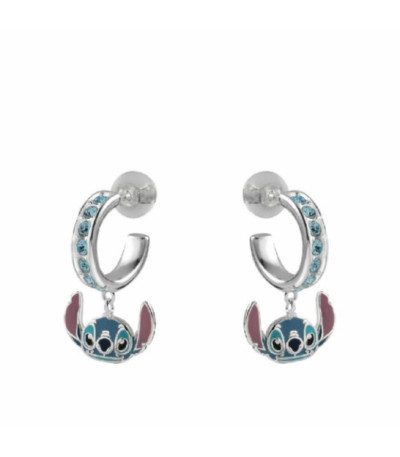 Aros Pendientes con Piedras Azules y Stitch Esmalte DISNEY - AG0086P
