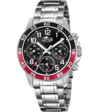 Reloj Junior Crono Esfera Negra Bisel Negro y Rojo LOTUS - 18580/5