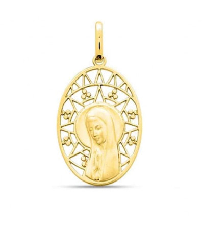 Medalla oval con aureola en oro 18K de Virgen del Amor - 20867