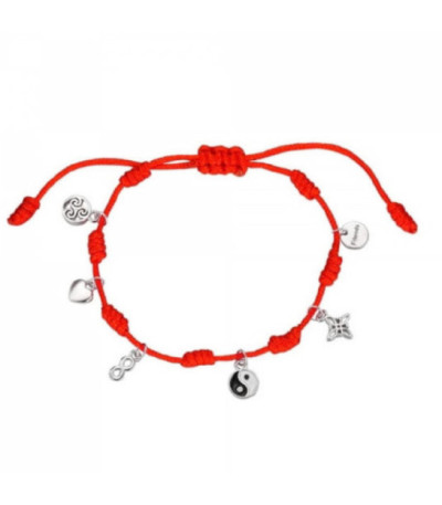 Pulsera 7 Nudos Hilo Rojo Mini Colgantes Amistad Plata 925 - 9120027