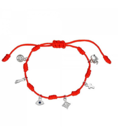 Pulsera 7 Nudos Hilo Rojo Mini Colgantes Protección Plata 925 - 9120028