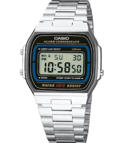 Reloj Unisex Retro Digital Plateado Esfera Negra CASIO - A164WA-1VES