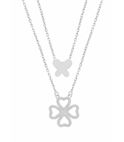 Collar Doble Mariposa y Trébol de 4 Corazones con Circonitas Blancas LOTUS SILVER - LP3826-1/1
