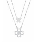 Collar Doble Mariposa y Trébol de 4 Corazones con Circonitas Blancas LOTUS SILVER - LP3826-1/1