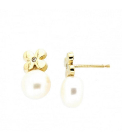 Pendientes Oro 18Kt de flor con perlas de 7mm - 26-8542P-P