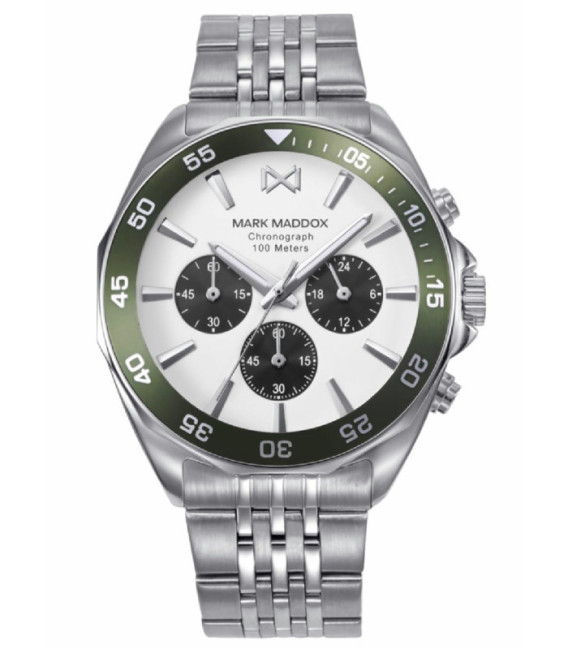 Reloj Hombre Crono Acero Esfera Blanca y Verde Mission MARK MADDOX - HM1024-07
