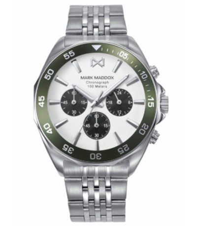 Reloj Hombre Crono Acero Esfera Blanca y Verde Mission MARK MADDOX - HM1024-07