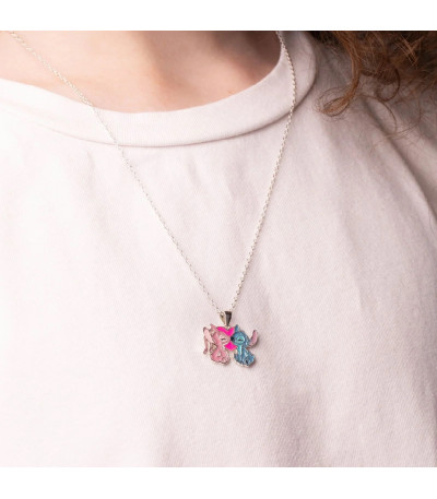 Collar de plata de Stitch y Angel con Corazón DISNEY - AG0082C
