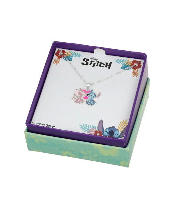 Collar de plata de Stitch y Angel con Corazón DISNEY - AG0082C